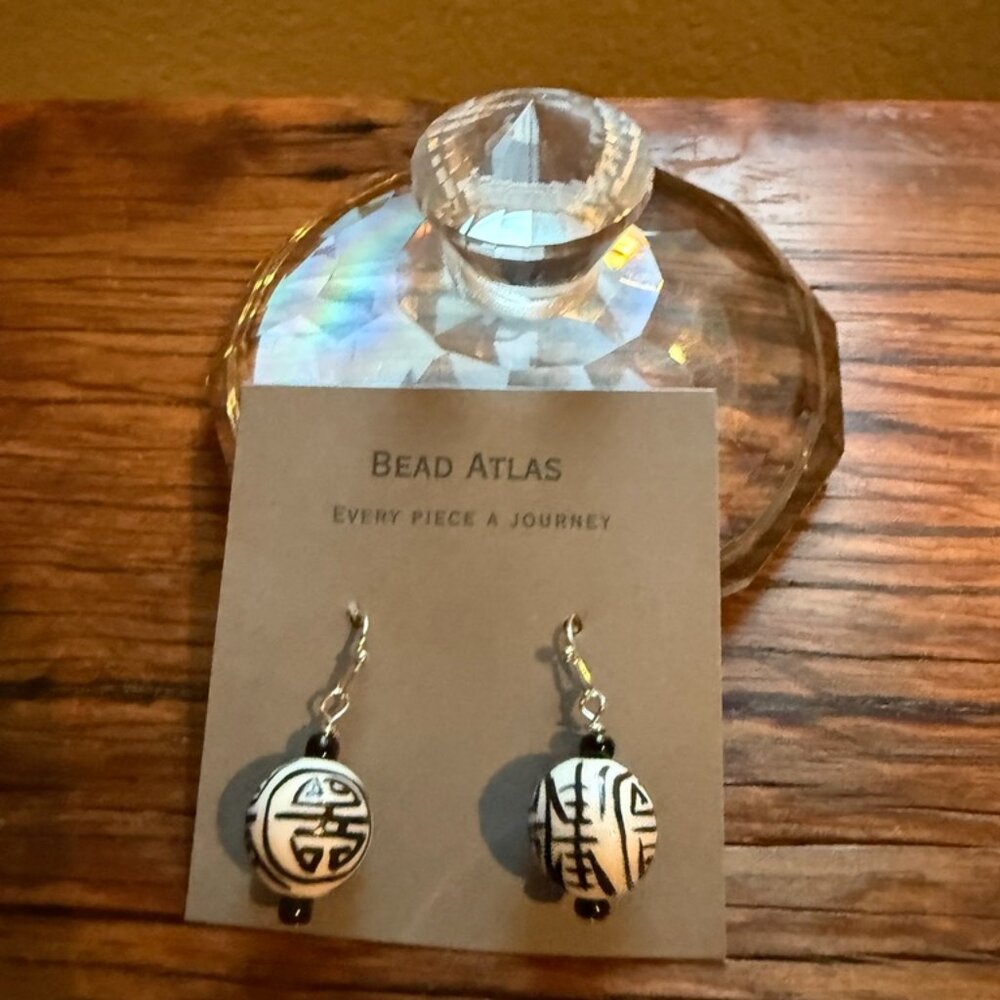 Handmade Bead Atlas Earrings | Black & White Beads from China